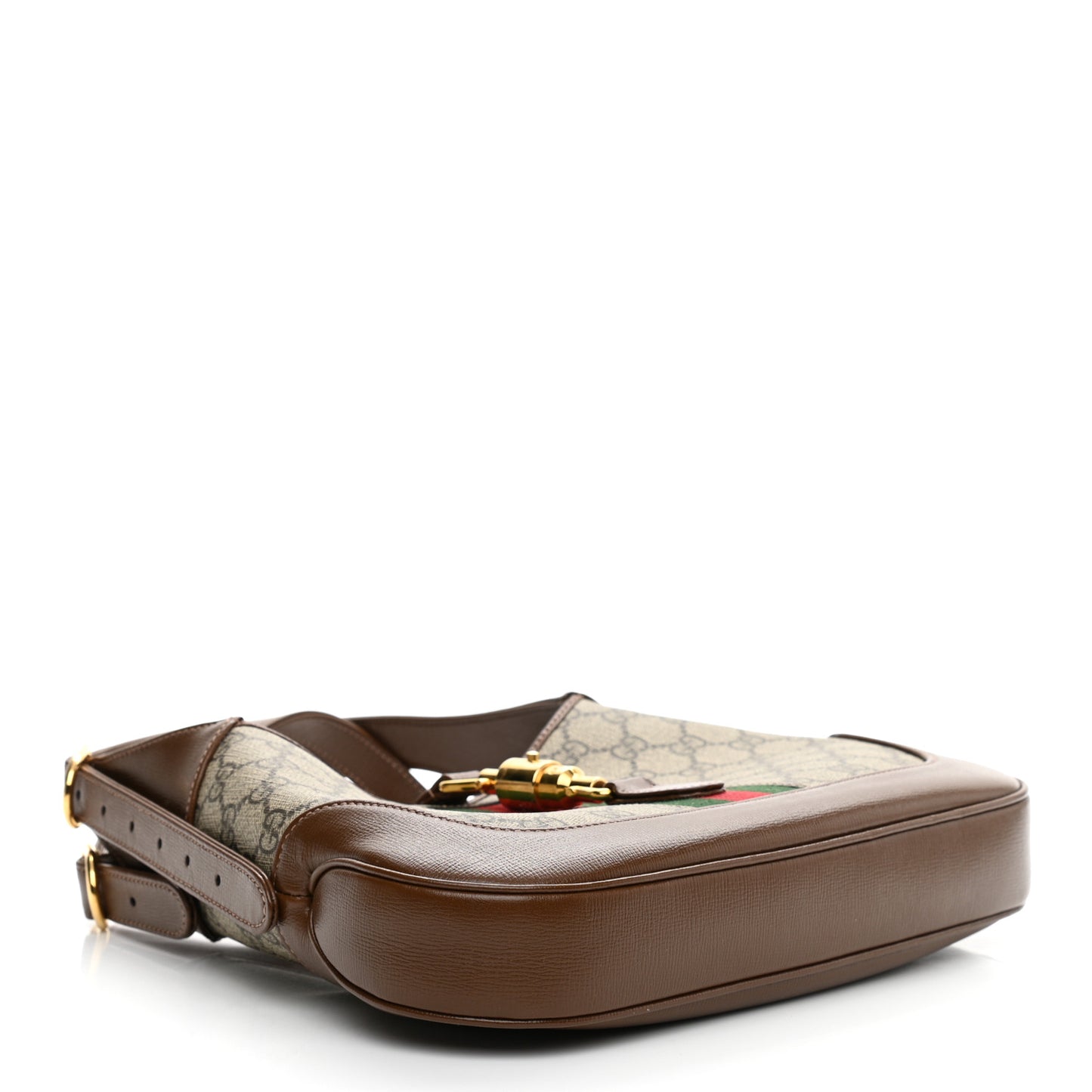 GG Supreme Monogram Azalea Calfskin Web Small Jackie 1961 Hobo Beige Ebony Brown Sugar