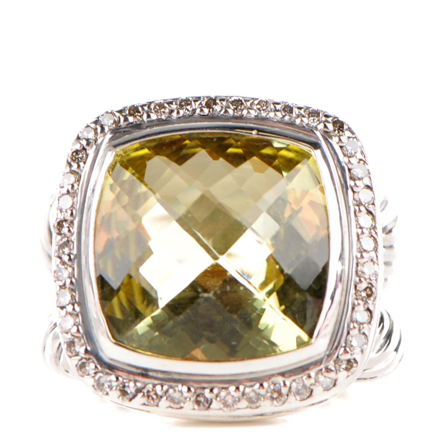 Sterling Silver 18K White Gold Diamond Lemon Quartz 14mm Albion Ring 47 4
