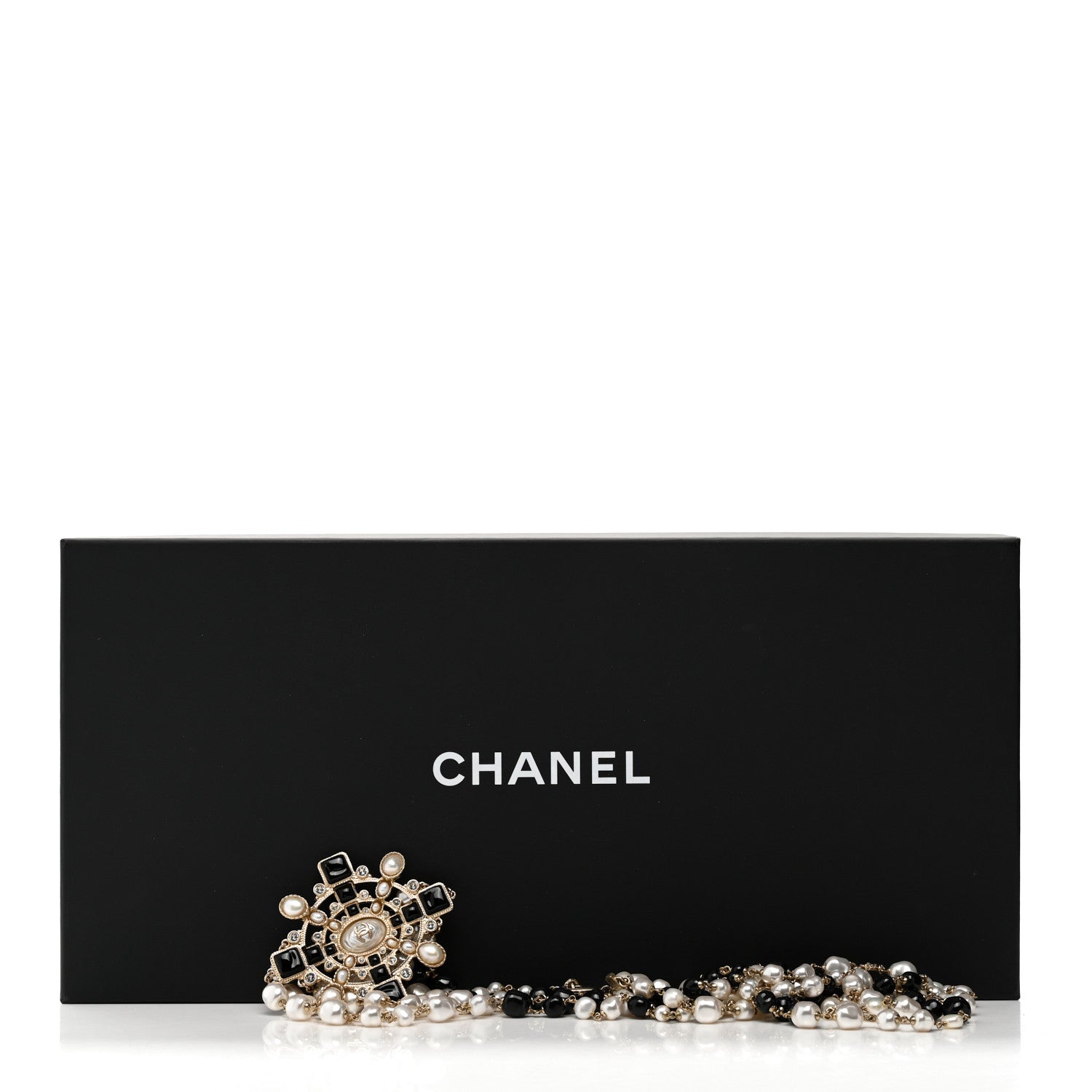 Chanel Baguette Crystal Resin Pearl CC Multi Strand Necklace Black Gold 8 of 8