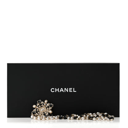 Chanel Baguette Crystal Resin Pearl CC Multi Strand Necklace Black Gold 8 of 8