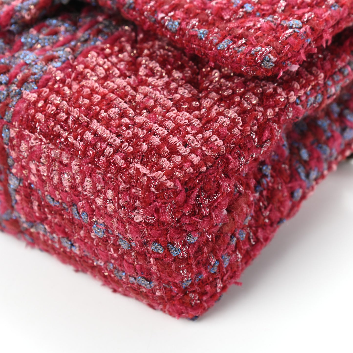 Tweed Quilted Medium Double Flap Raspberry Blue Pink