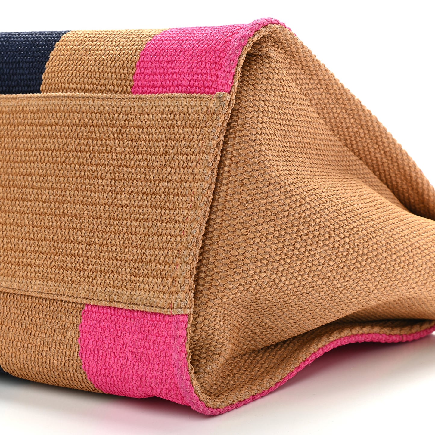 Straw Raffia Calfskin Striped Medium Deauville Tote Dark Beige Fuchsia Navy Blue