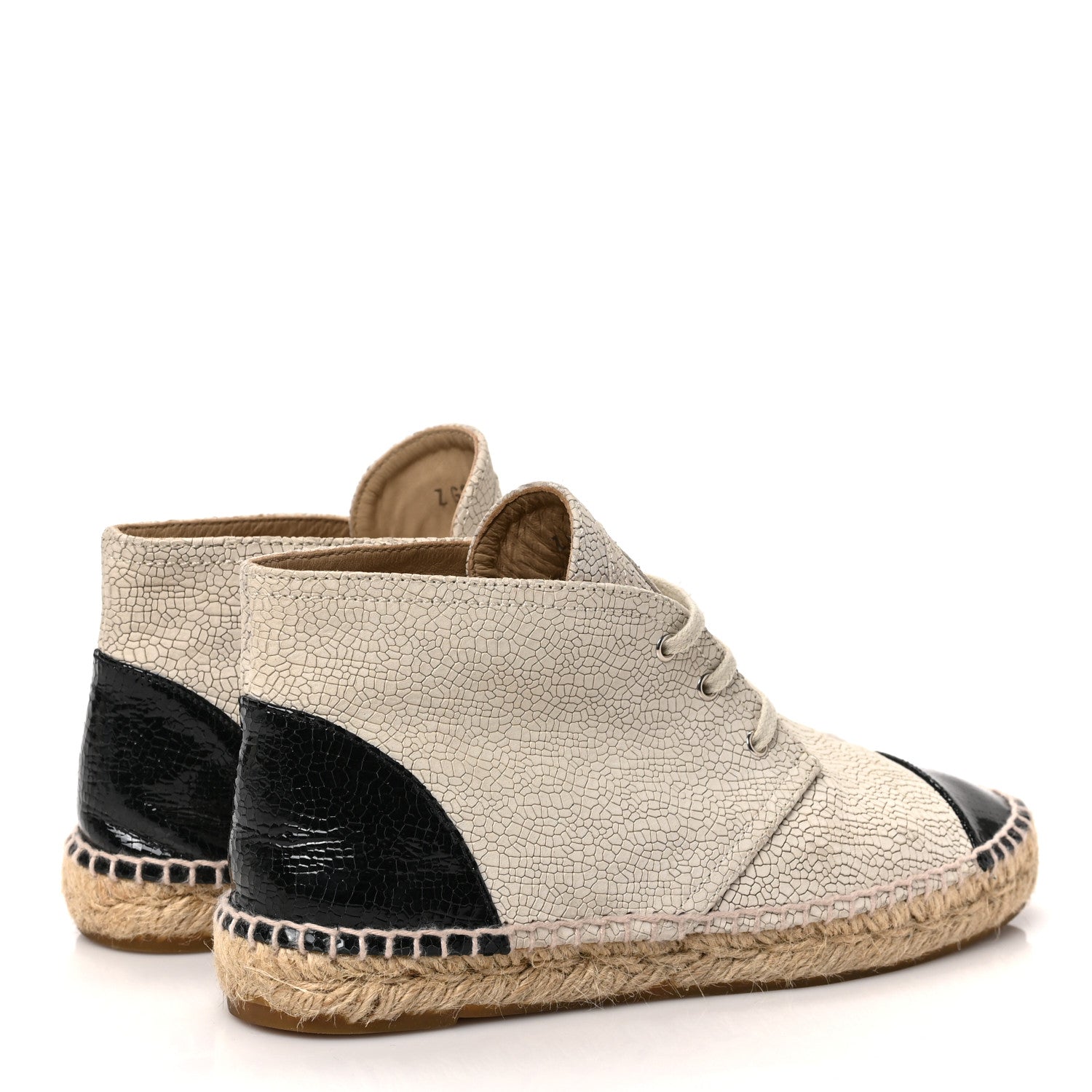 Chanel Crackled Calfskin High Top Espadrilles 37 Light Beige Black 4 of 9