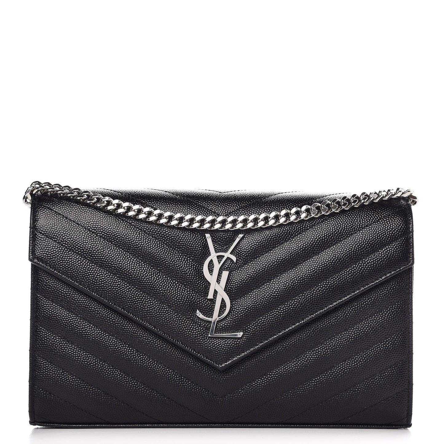 Grain De Poudre Matelasse Chevron Monogram Chain Wallet Black