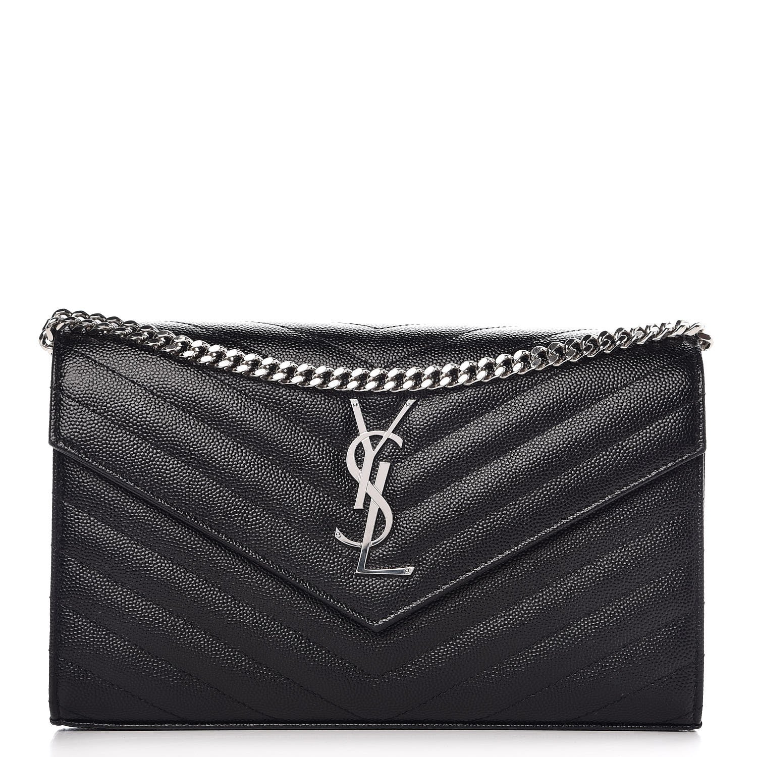 Saint Laurent Grain De Poudre Matelasse Chevron Monogram Chain Wallet Black 1 of 6