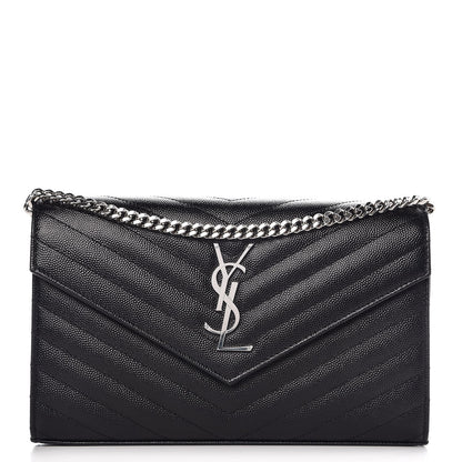 Saint Laurent Grain De Poudre Matelasse Chevron Monogram Chain Wallet Black 1 of 6