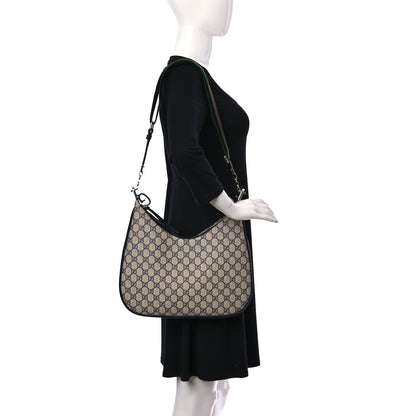 Gucci GG Supreme Monogram Textured Calfskin Web Large Attache Shoulder Bag Beige Blue 2 of 11