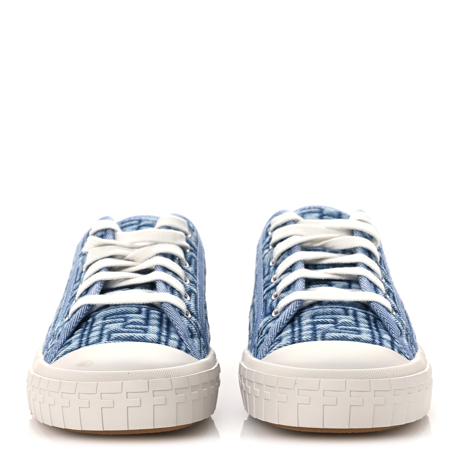 Fendi Denim Jacquard FF Matelasse Womens Domino Low Top Sneakers 38 Blue Navy 3 of 12