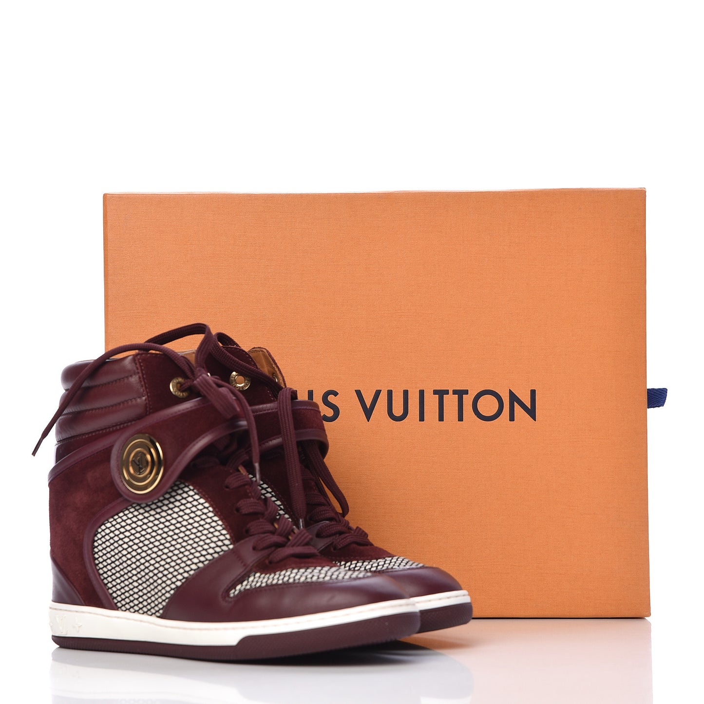 Calfskin Suede Postmark Wedge Sneakers 37.5 Bordeaux