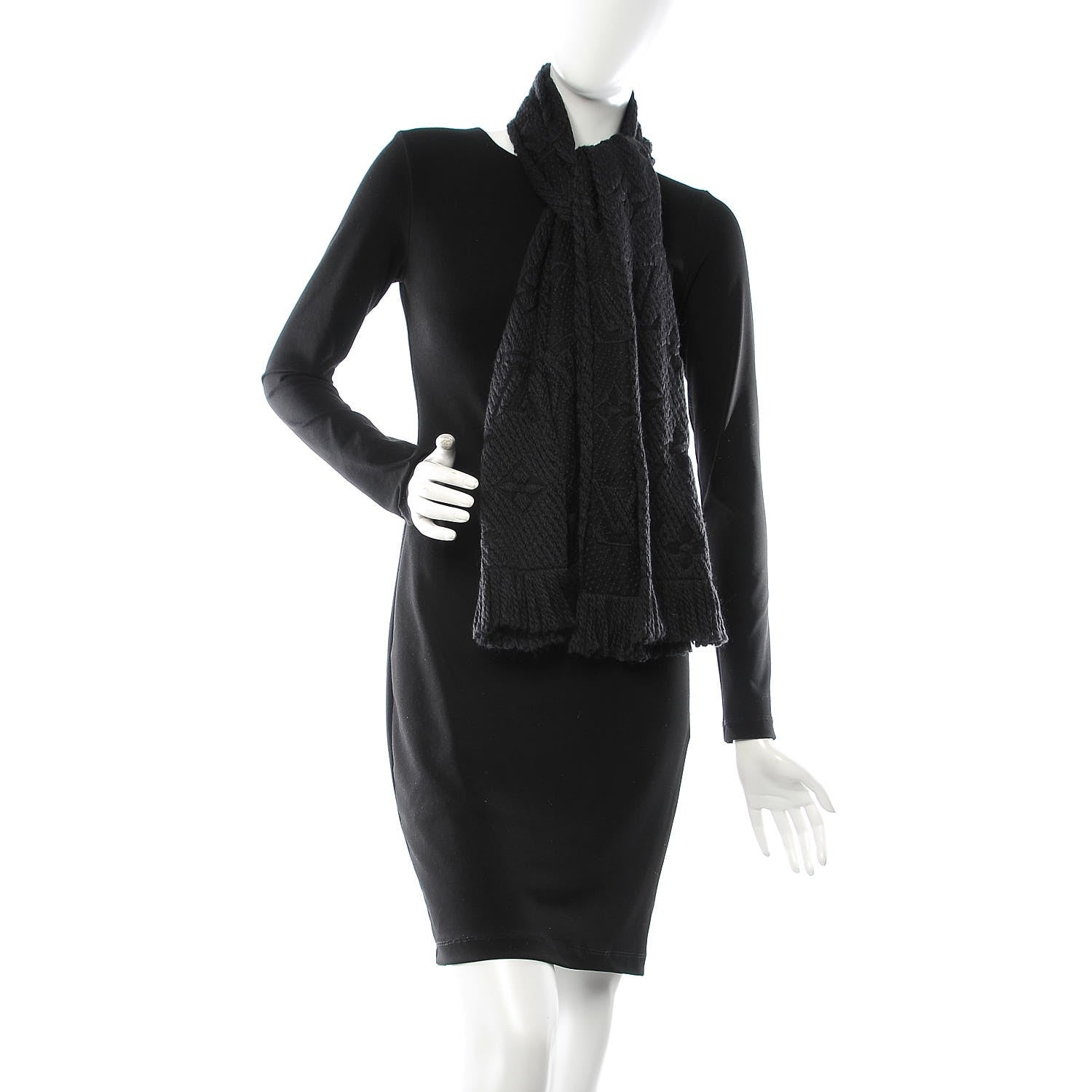 Louis Vuitton Wool Silk Logomania Scarf Black 2 of 3