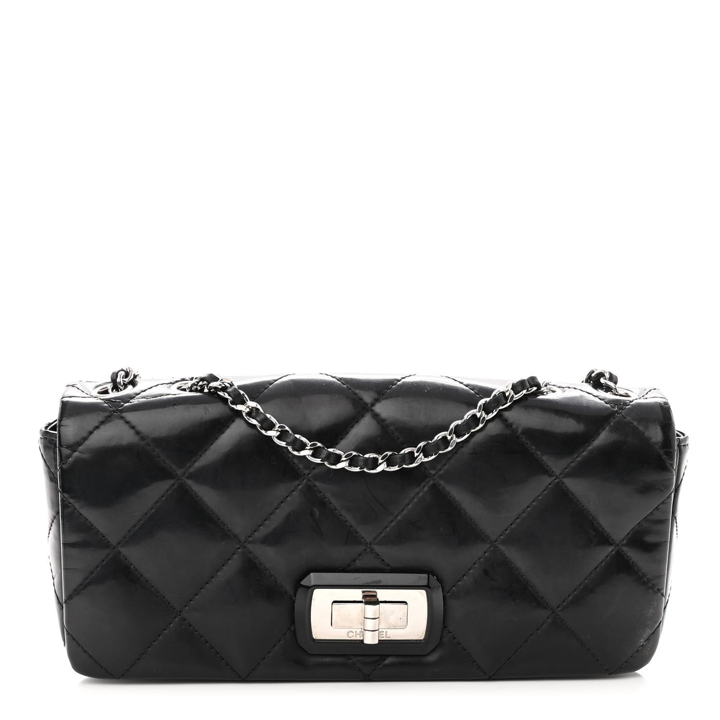 Patent Quilted Mademoiselle East West Flap Black