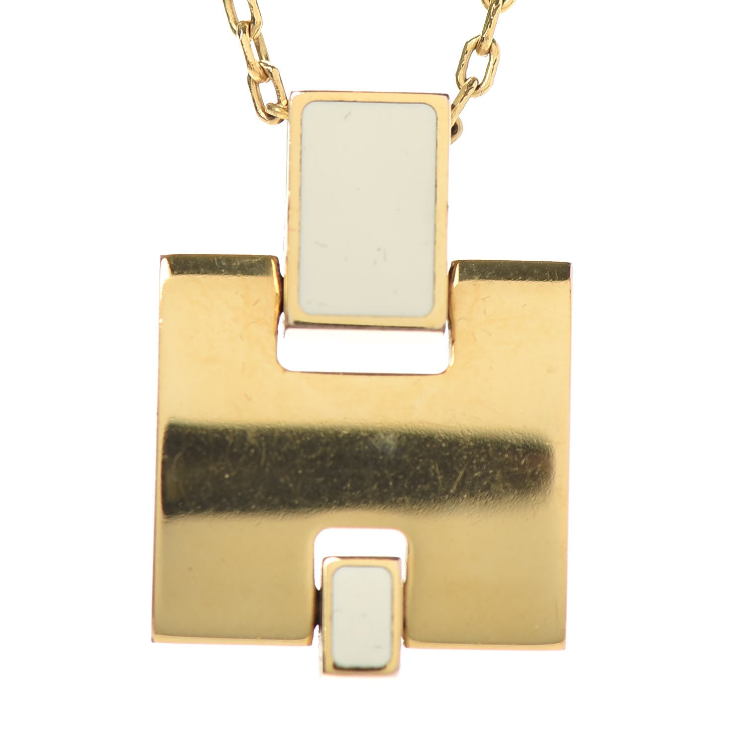 Hermes Yellow Gold Plated Lacquered Eileen Pendant Necklace 4 of 5