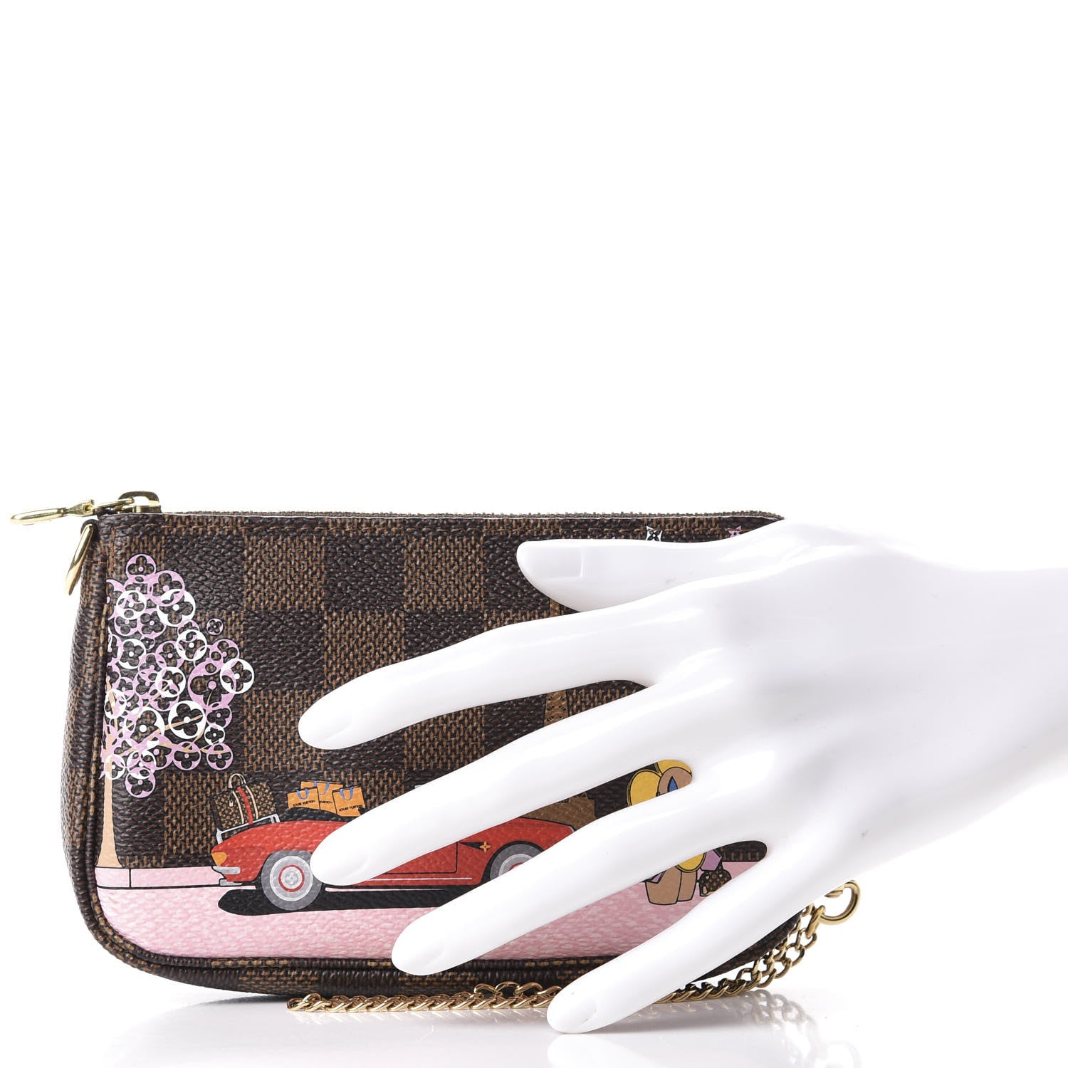 Louis Vuitton Damier Ebene 2019 Christmas Animation Mini Pochette Accessories Red 2 of 7