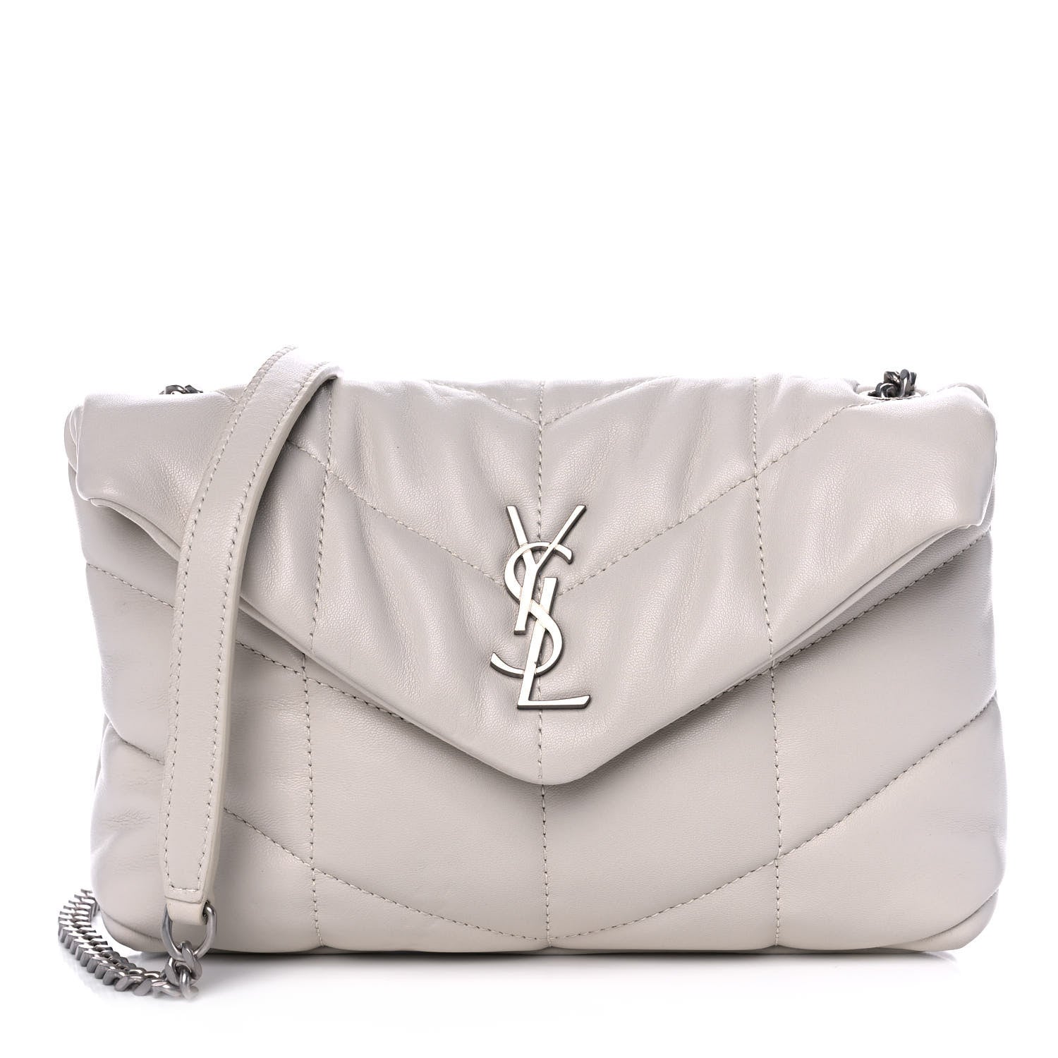 Saint Laurent Lambskin Quilted Toy Loulou Puffer Monogram Chain Satchel Blanc Vintage 1 of 13