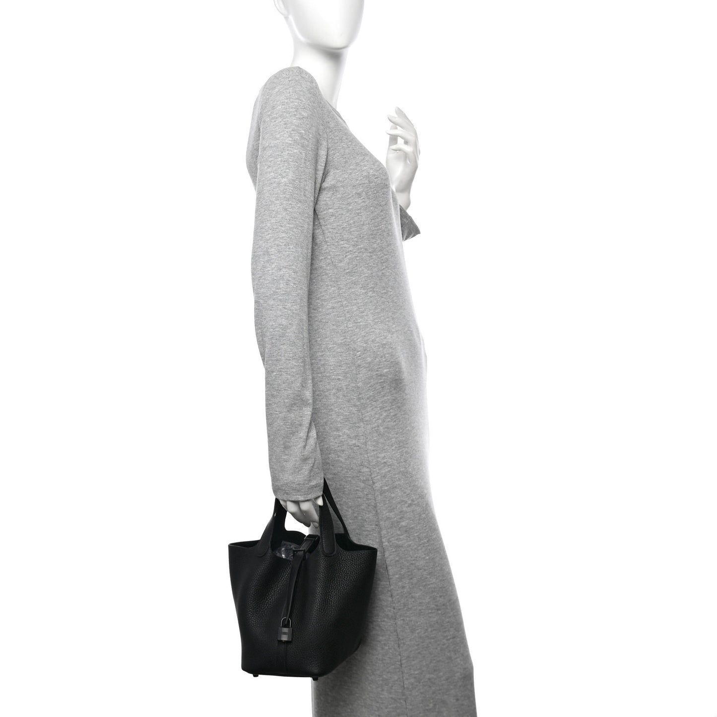 Taurillon Clemence Monochrome Picotin Lock 18 PM Black