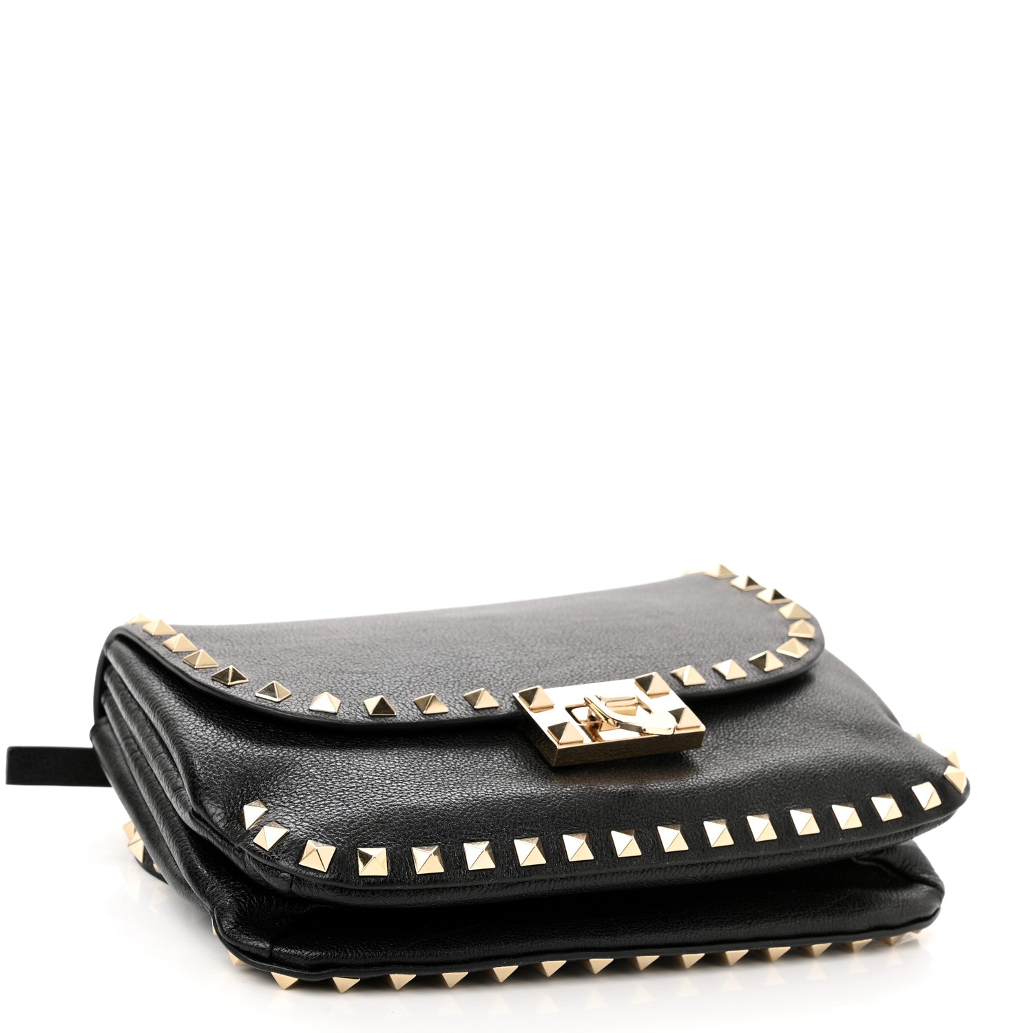 Valentino Garavani Pebbled Calfskin Small Rockstud Flap Crossbody Bag Black 7 of 9