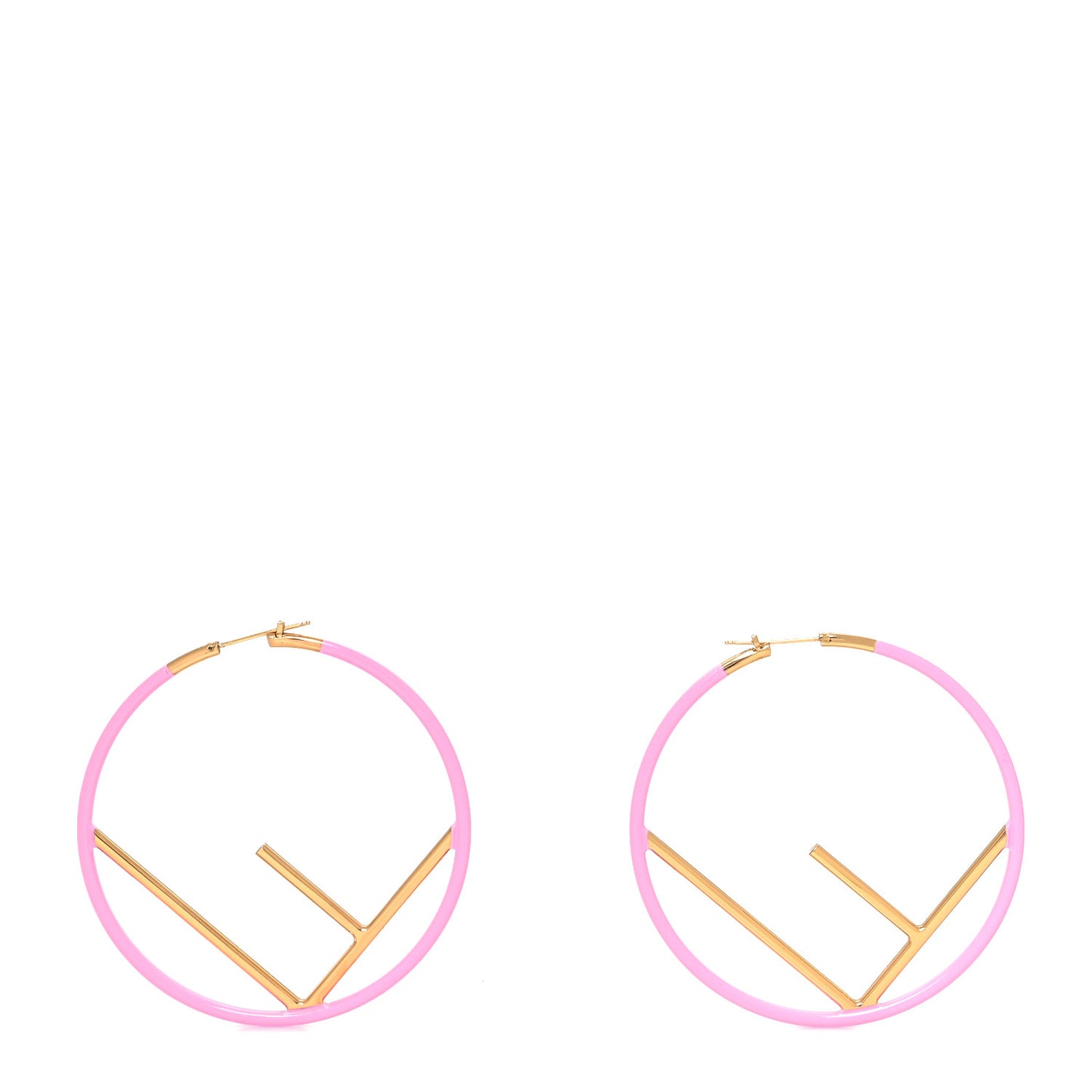 Metal Enamel Large F is Fendi Hoop Earrings Pink Gold