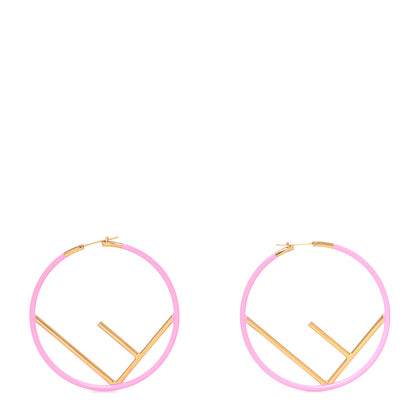 Fendi Metal Enamel Large F is Fendi Hoop Earrings Pink Gold 1 of 5