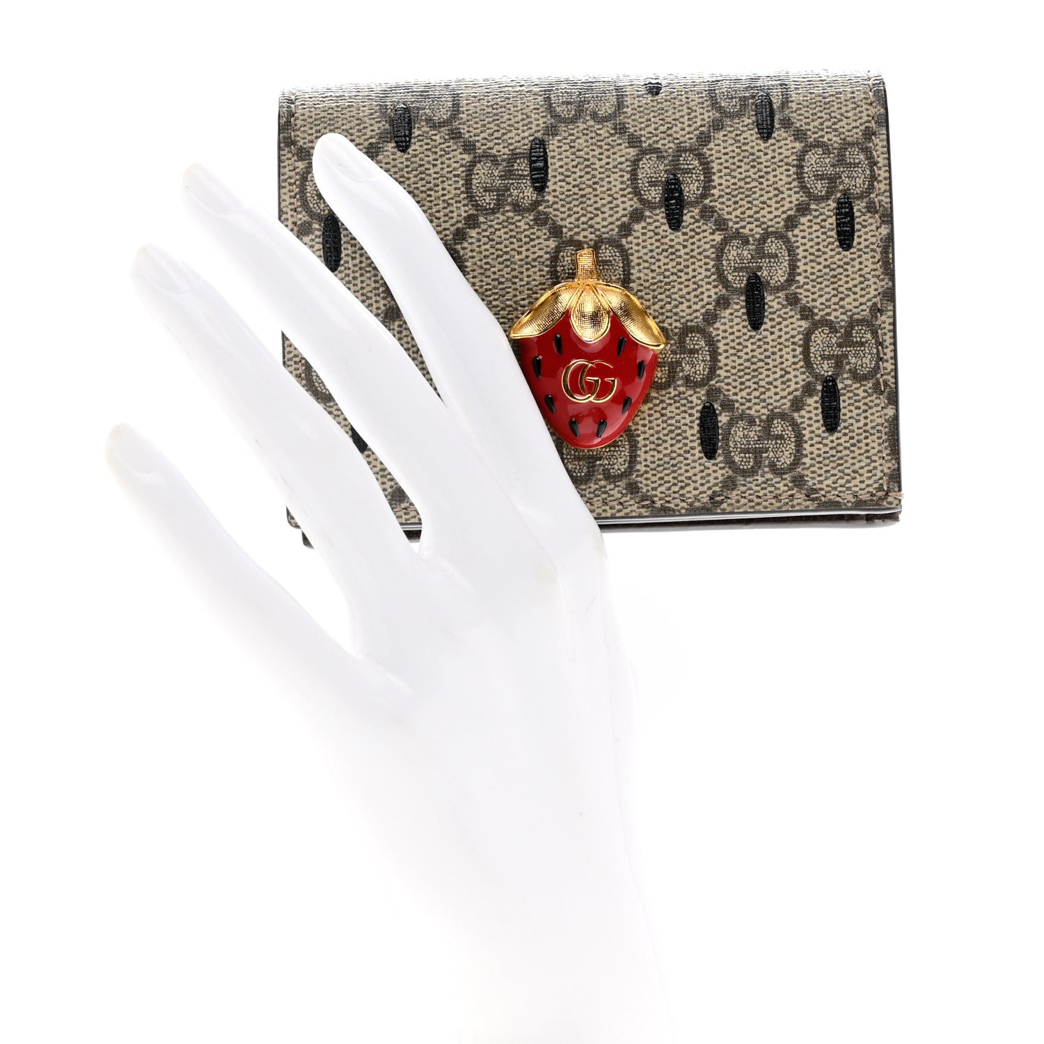 Gucci GG Supreme Monogram Double G Strawberry Card Case 2 of 7