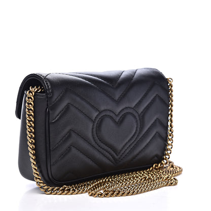 Gucci Calfskin Matelasse Super Mini GG Marmont Shoulder Bag Black 3 of 13