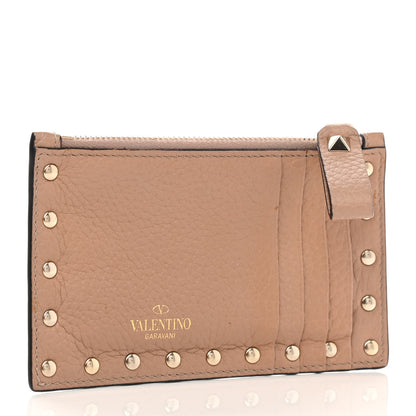 Valentino Garavani Pebbled Calfskin Rockstud Coin Case Card Holder Rose Cannelle 3 of 8