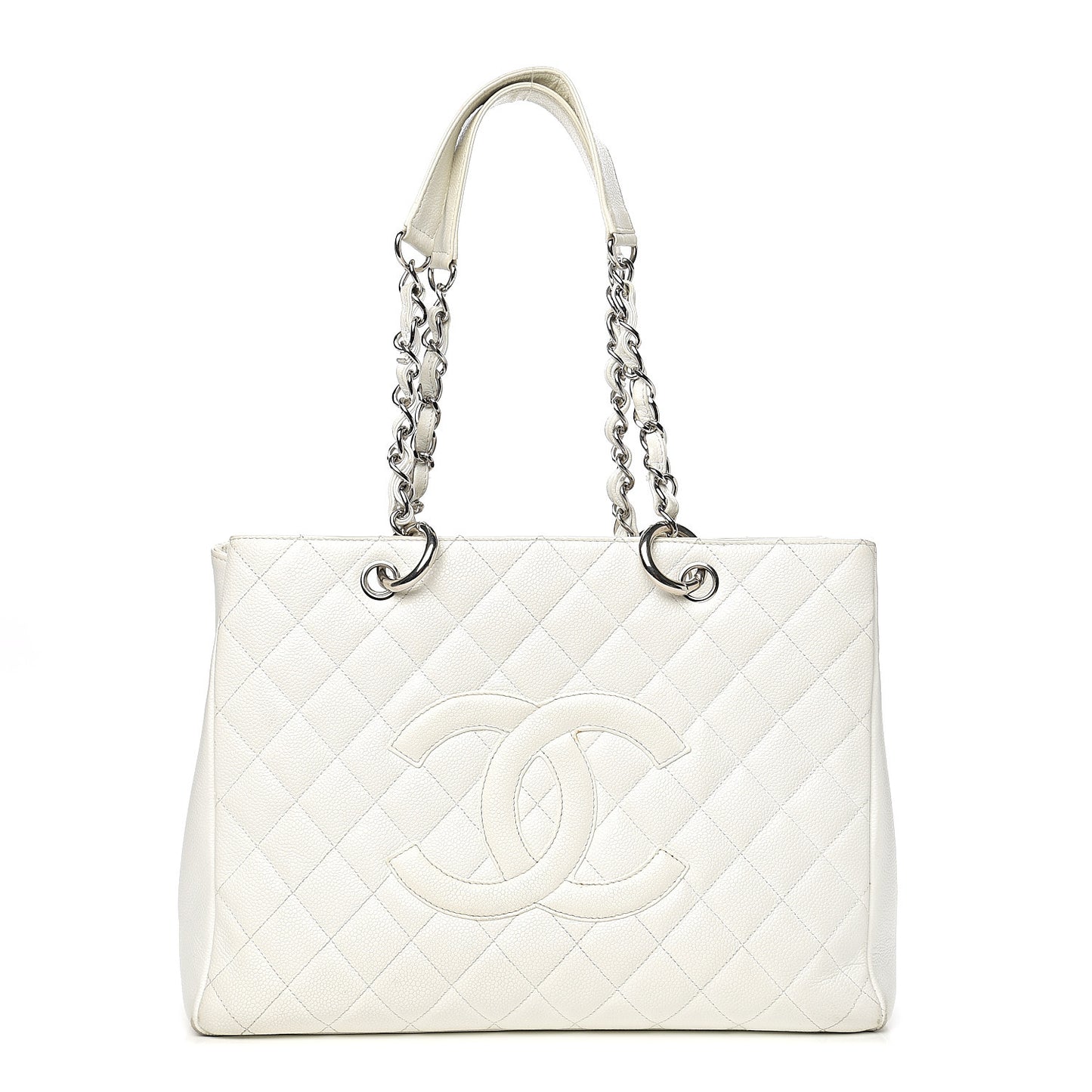 Caviar Quilted Grand Shopping Tote GST White