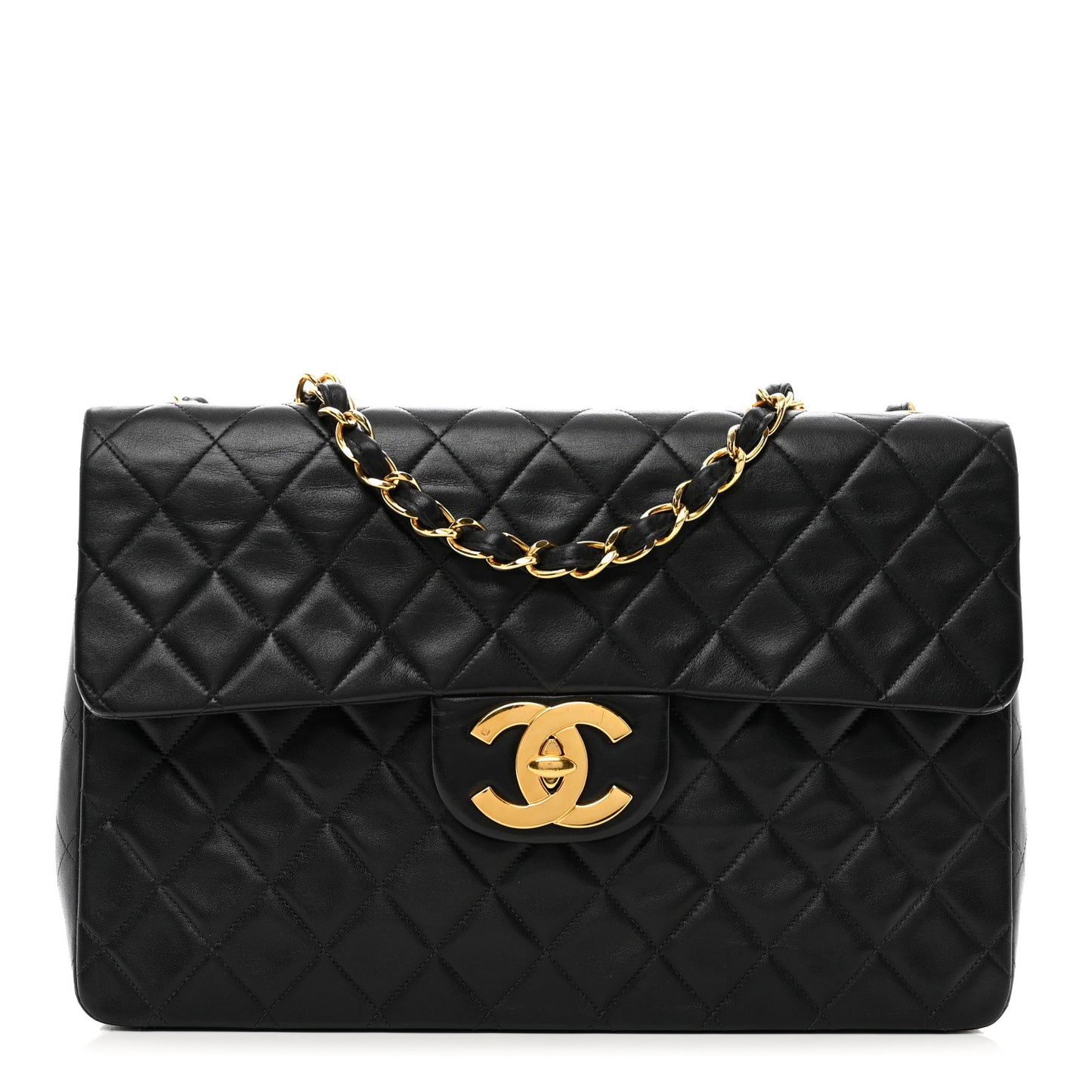 Lambskin Quilted XL Jumbo Single Flap Black