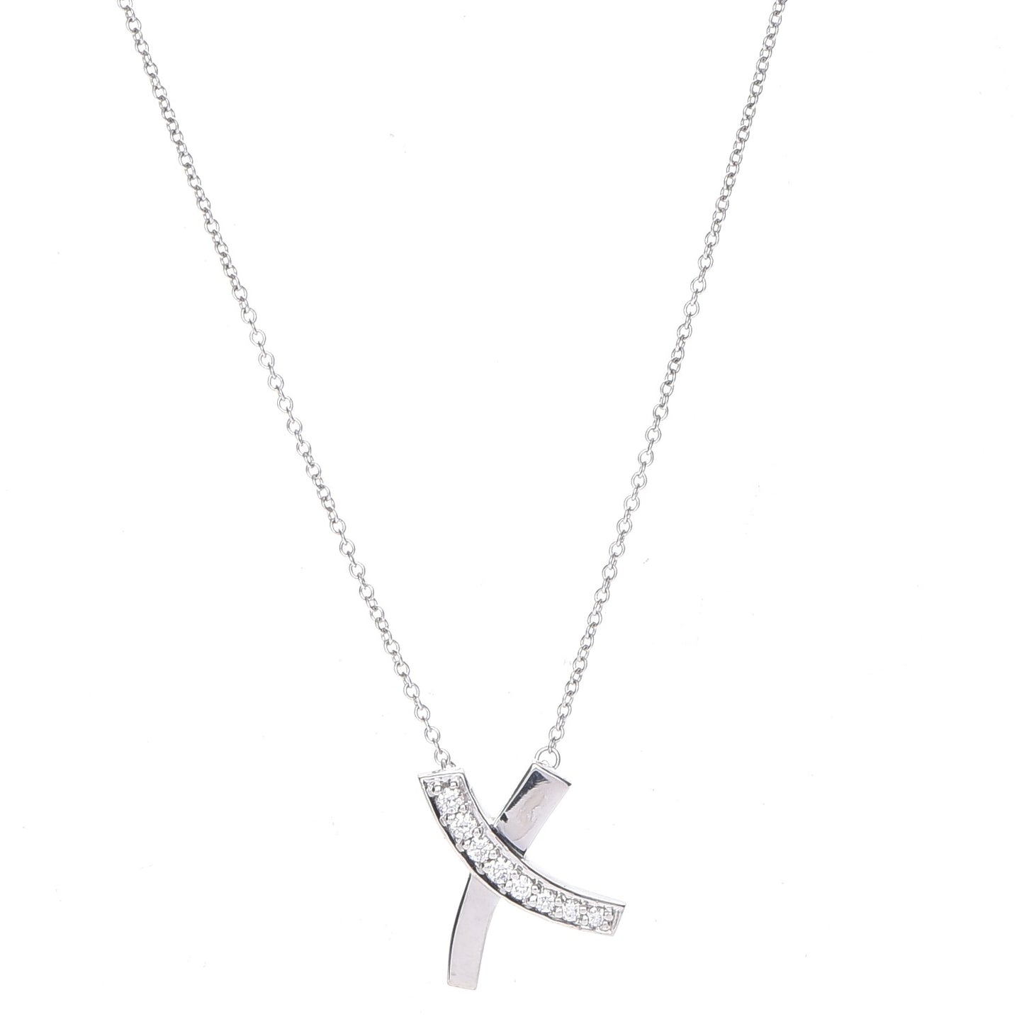 18K White Gold Diamond Paloma Picasso Small Signature X Pendant Necklace