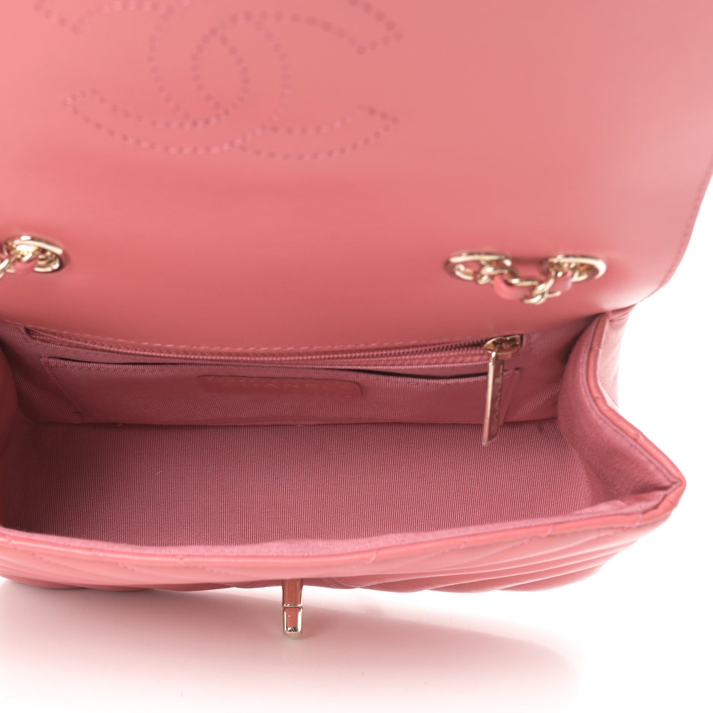 Calfskin Chevron Quilted Mini Statement Flap Pink