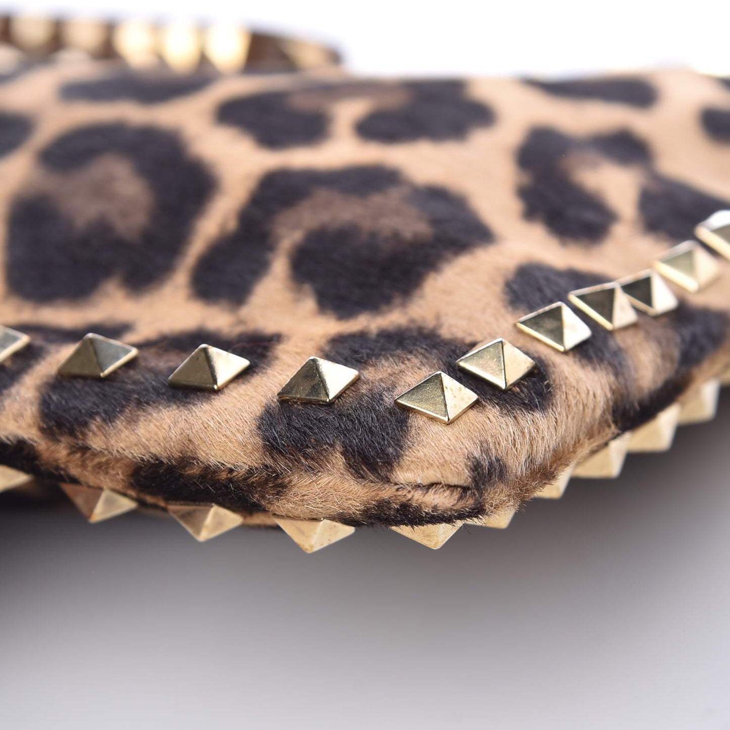 Calf Hair Leopard Print Rockstud Zip Wristlet Pouch Leopard