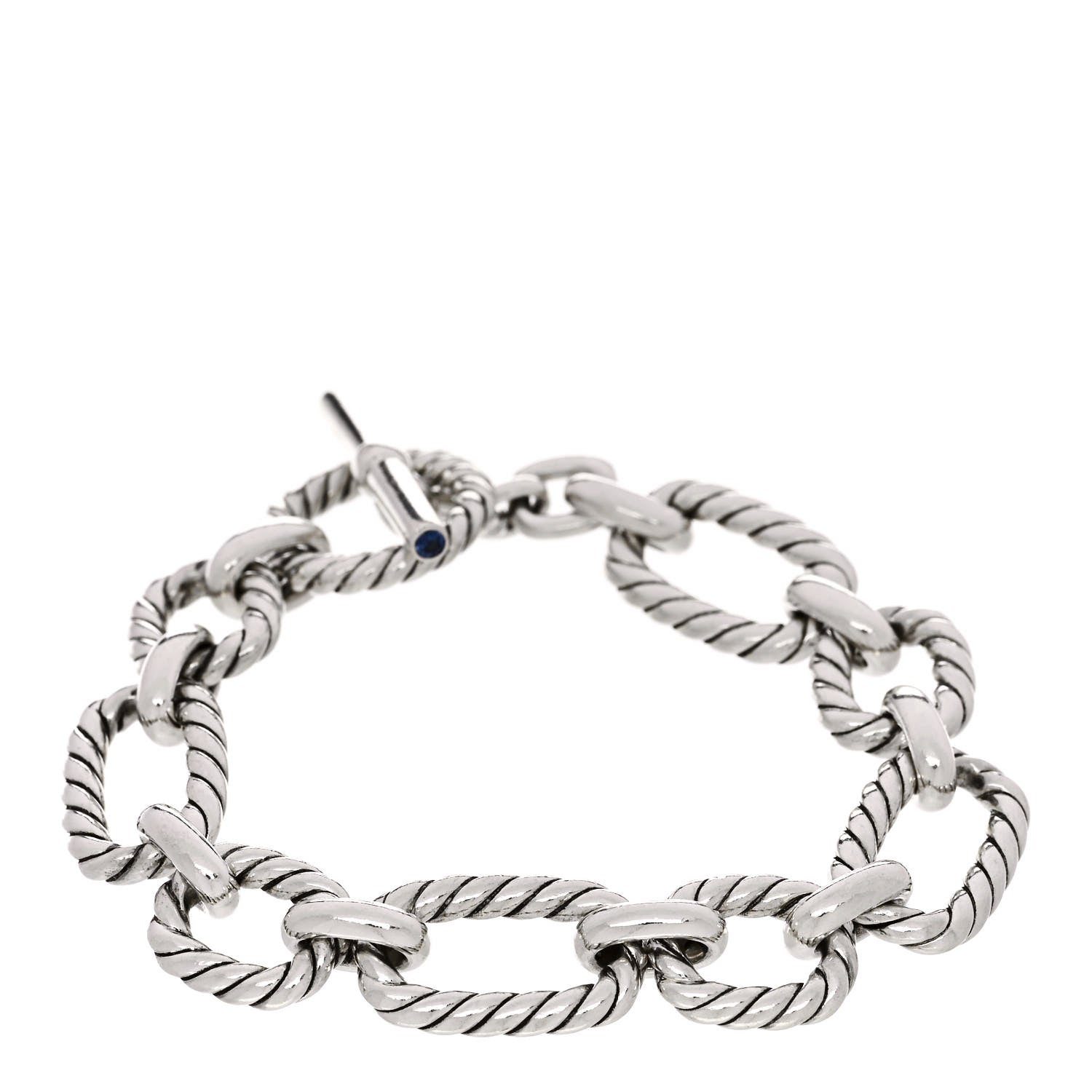 David Yurman Sterling Silver Blue Sapphire 12.5mm Cushion Link Bracelet 1 of 3