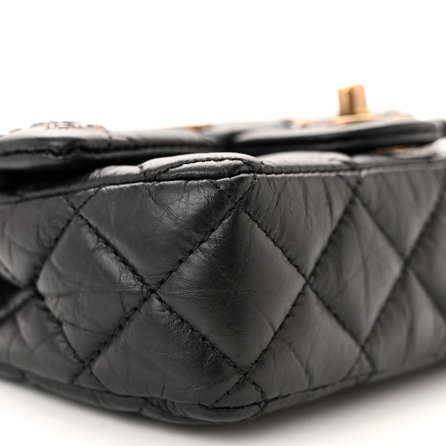 Aged Calfskin Quilted Extra Mini Medallion Flap Black