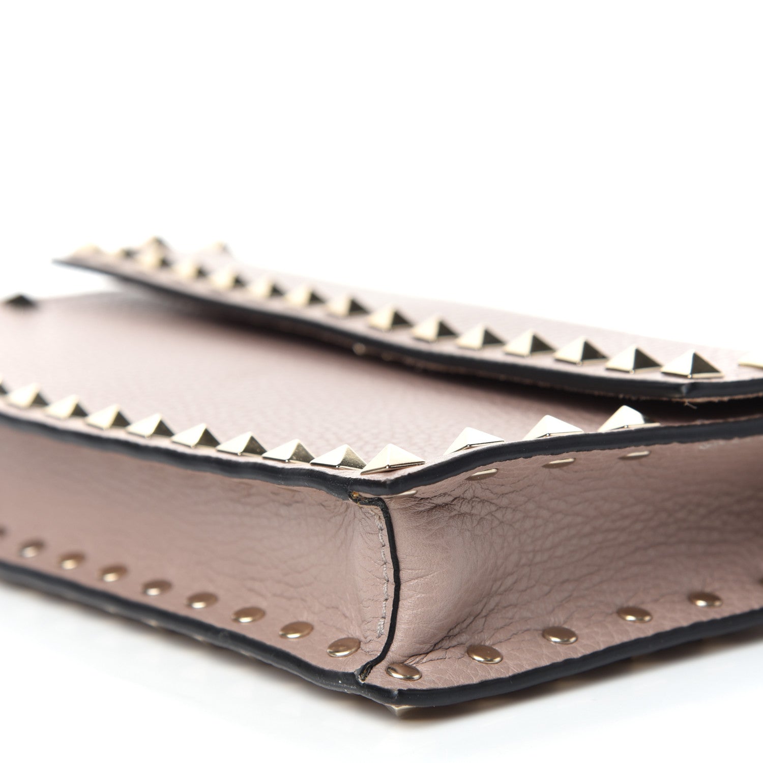 Valentino Garavani Pebbled Calfskin Rockstud Flap Wallet On Chain Poudre 8 of 9