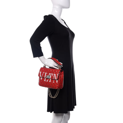 Valentino Garavani Lambskin VLTN Print Medium Rockstud Spike Shoulder Bag Red 3 of 11