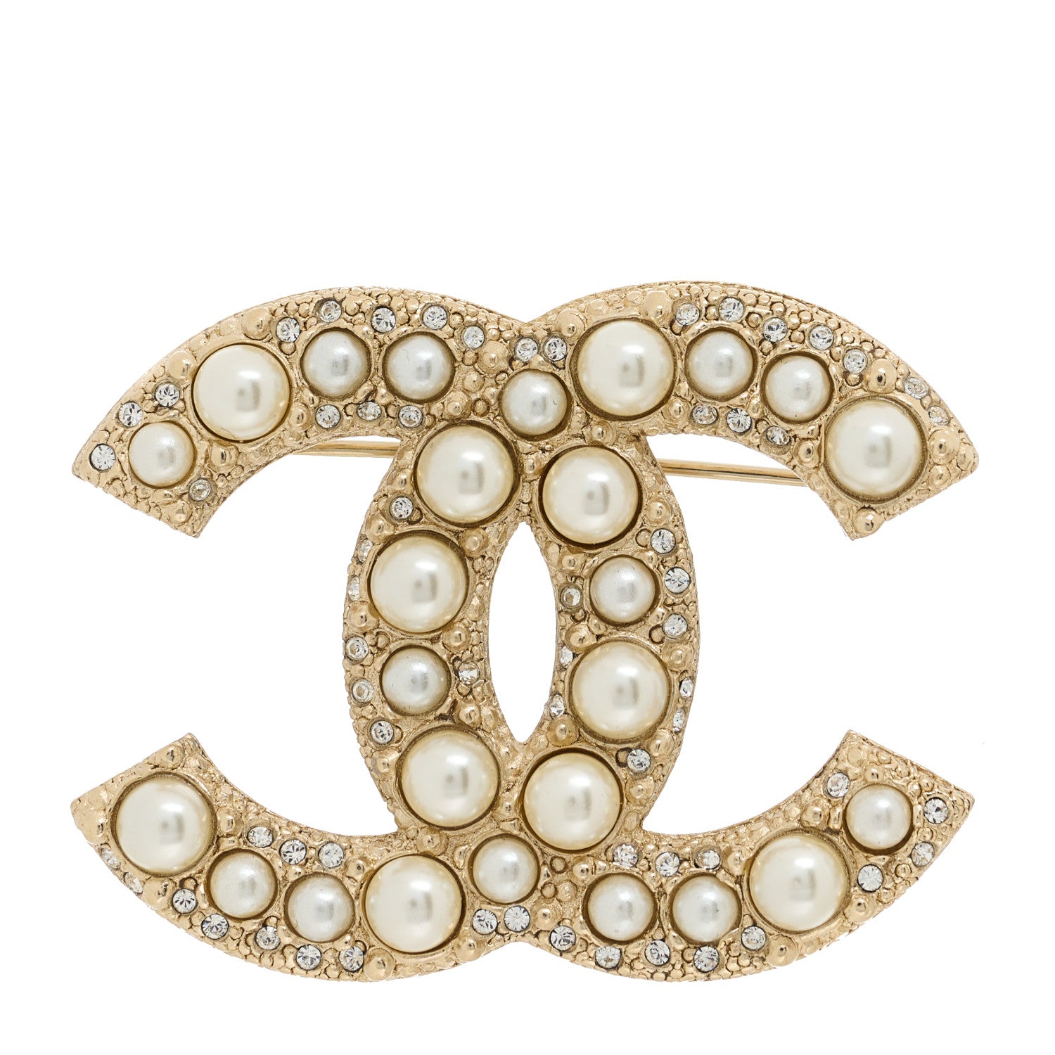 Chanel Graduated Pearl Crystal CC Brooch Gold 1 of 4