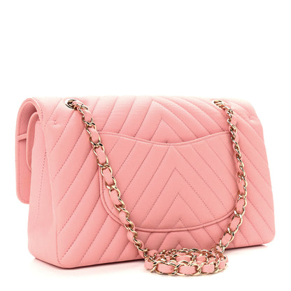 Chanel Caviar Flat Chevron Quilted Medium Double Flap Pink 2 of 11
