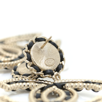 Chanel Pearl Lambskin Crystal Chain CC Drop Earrings Black Gold 4 of 5