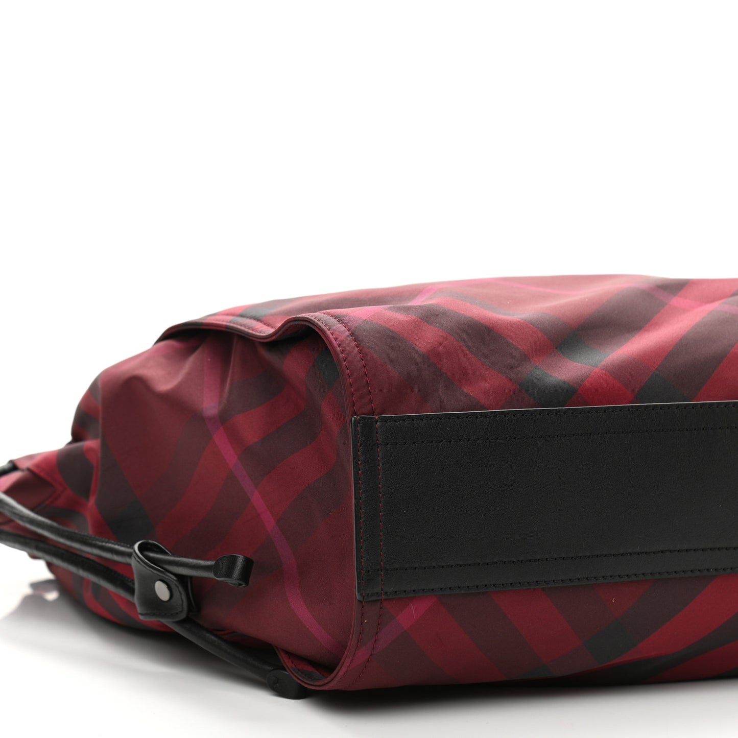 Nylon Check Small Buckleigh Packable Tote Bright Burgundy