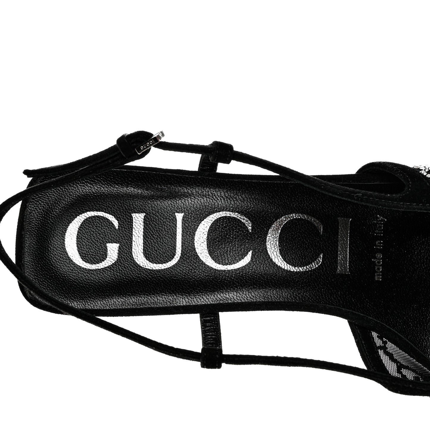 Suede Mesh Crystal GG Monogram Slingback Pumps 37.5 Black