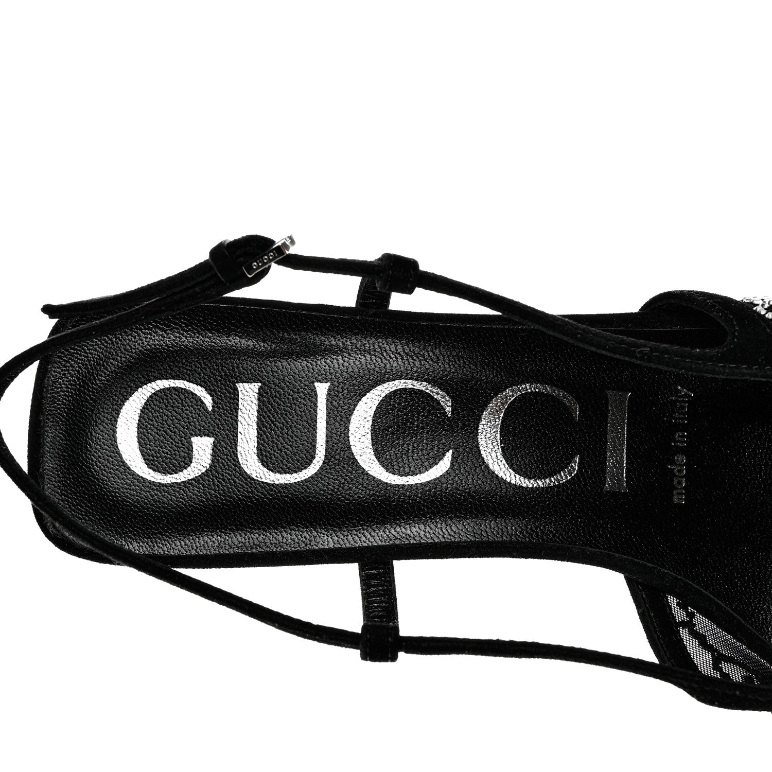 Gucci Suede Mesh Crystal GG Monogram Slingback Pumps 37.5 Black 6 of 9