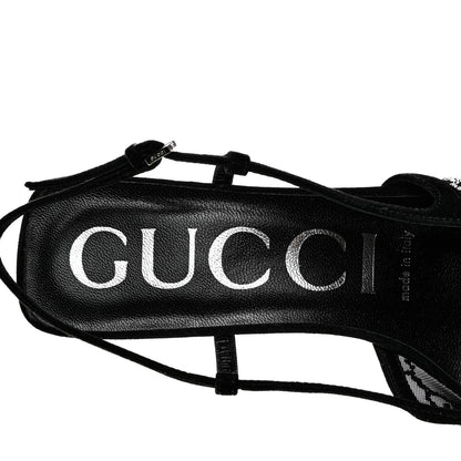 Gucci Suede Mesh Crystal GG Monogram Slingback Pumps 37.5 Black 6 of 9