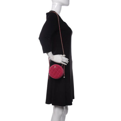 Chanel Velvet Round Quilted Pearl Crush Clutch With Chain Pink 2 of 10