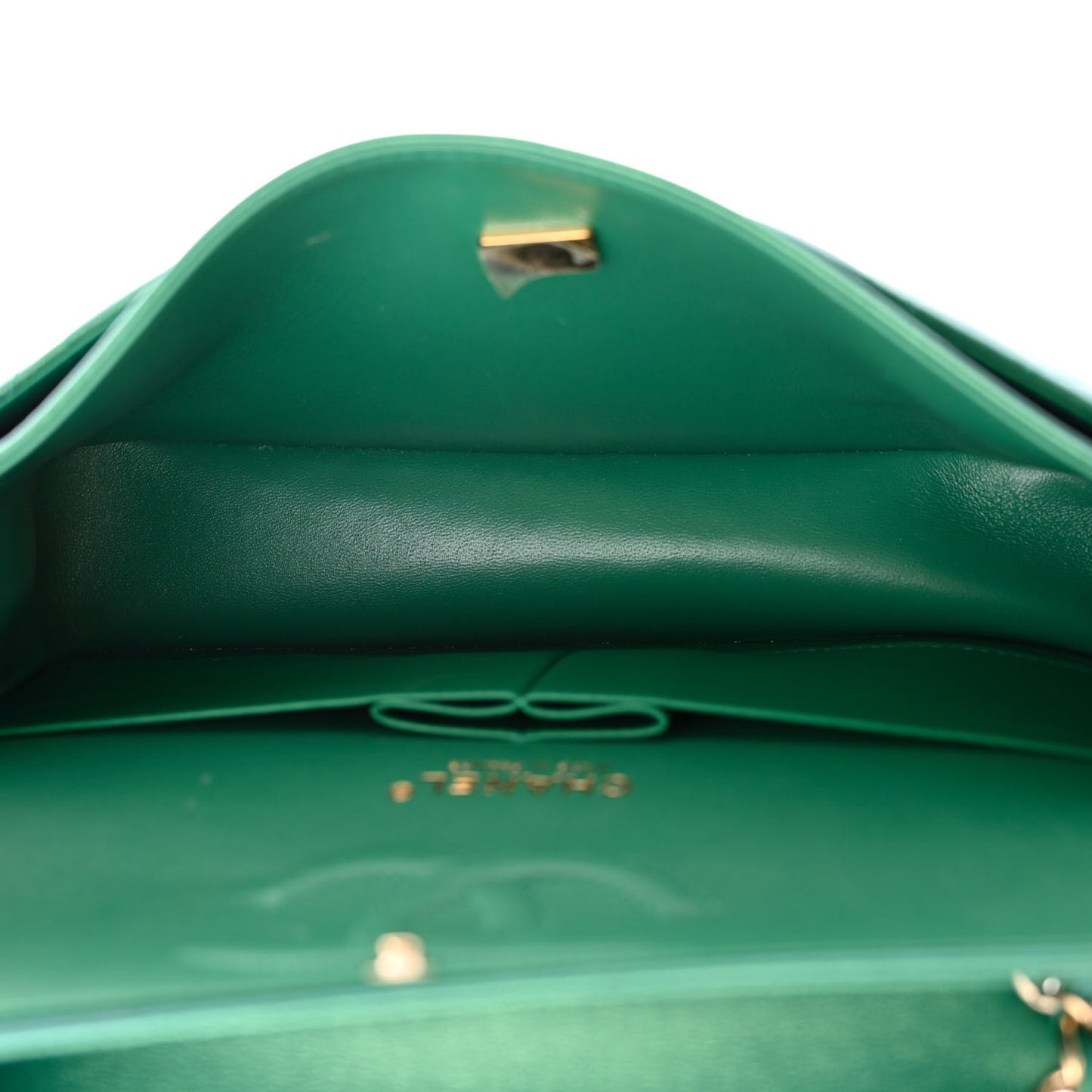 Iridescent Calfskin Quilted Medium Double Flap Green