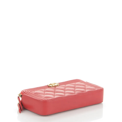 Chanel Lambskin Quilted Small Boy Clutch With Chain Red 4 of 8