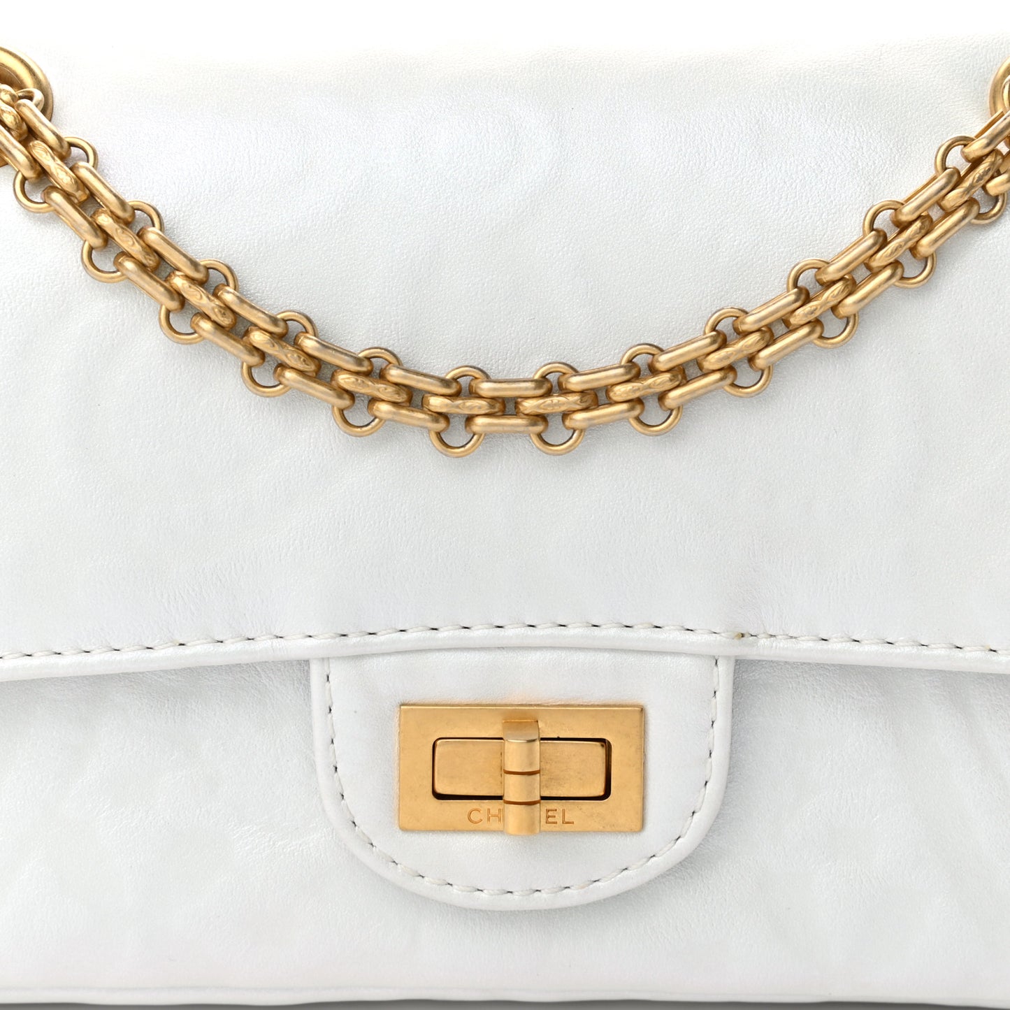 Iridescent Calfskin Embossed 2.55 Reissue Mini Flap White