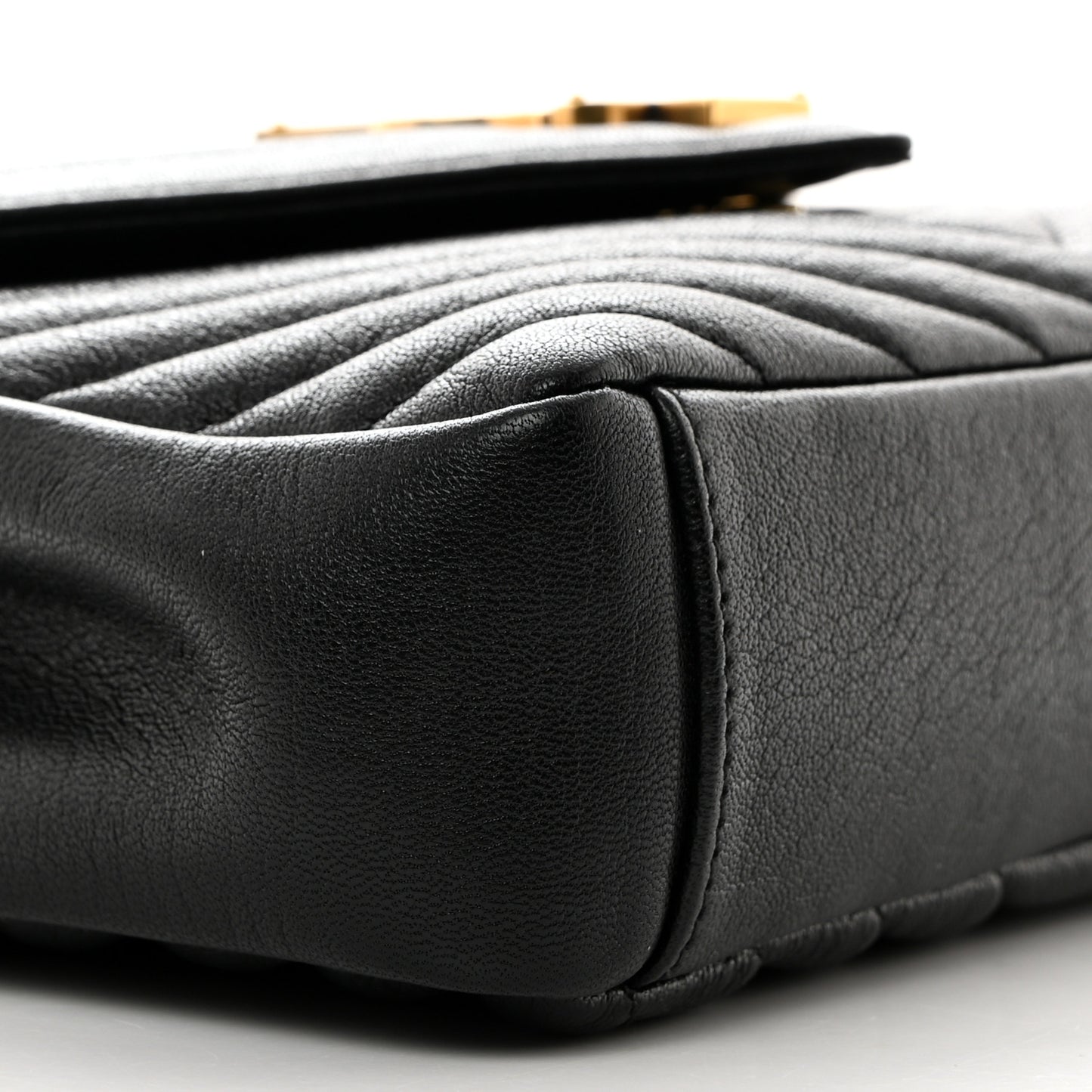 Sheepskin Matelasse Chevron Monogram Medium College Bag Black