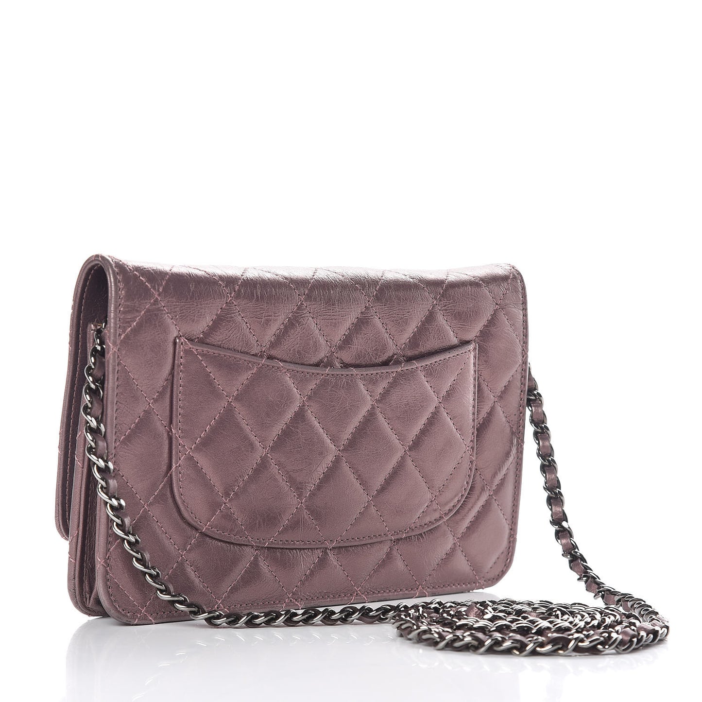 Metallic Aged Calfskin Quilted Reissue Wallet On Chain WOC Dark Pink