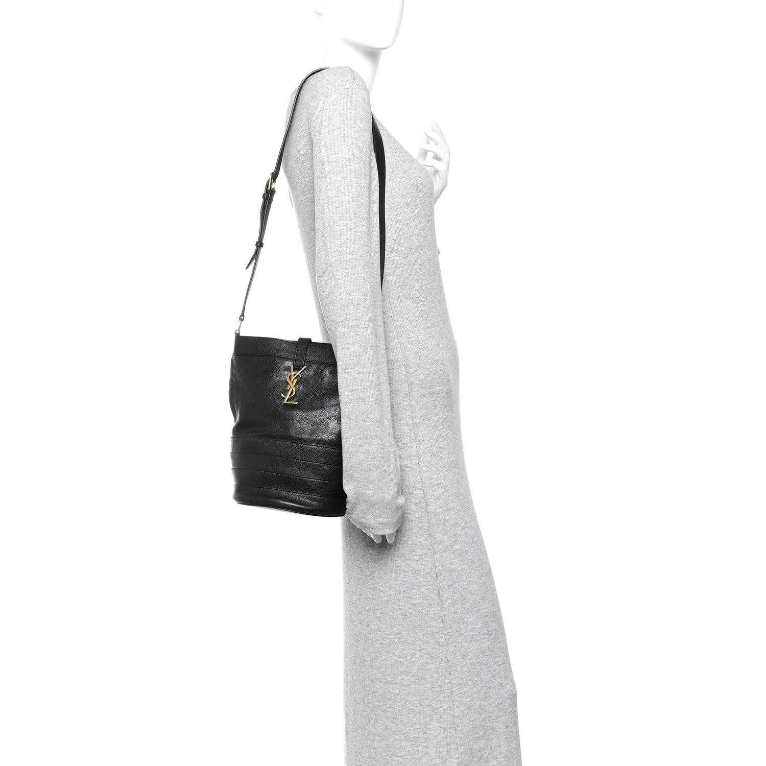 Saint Laurent Lambskin Seau Fermoir Bucket Bag Black 2 of 10