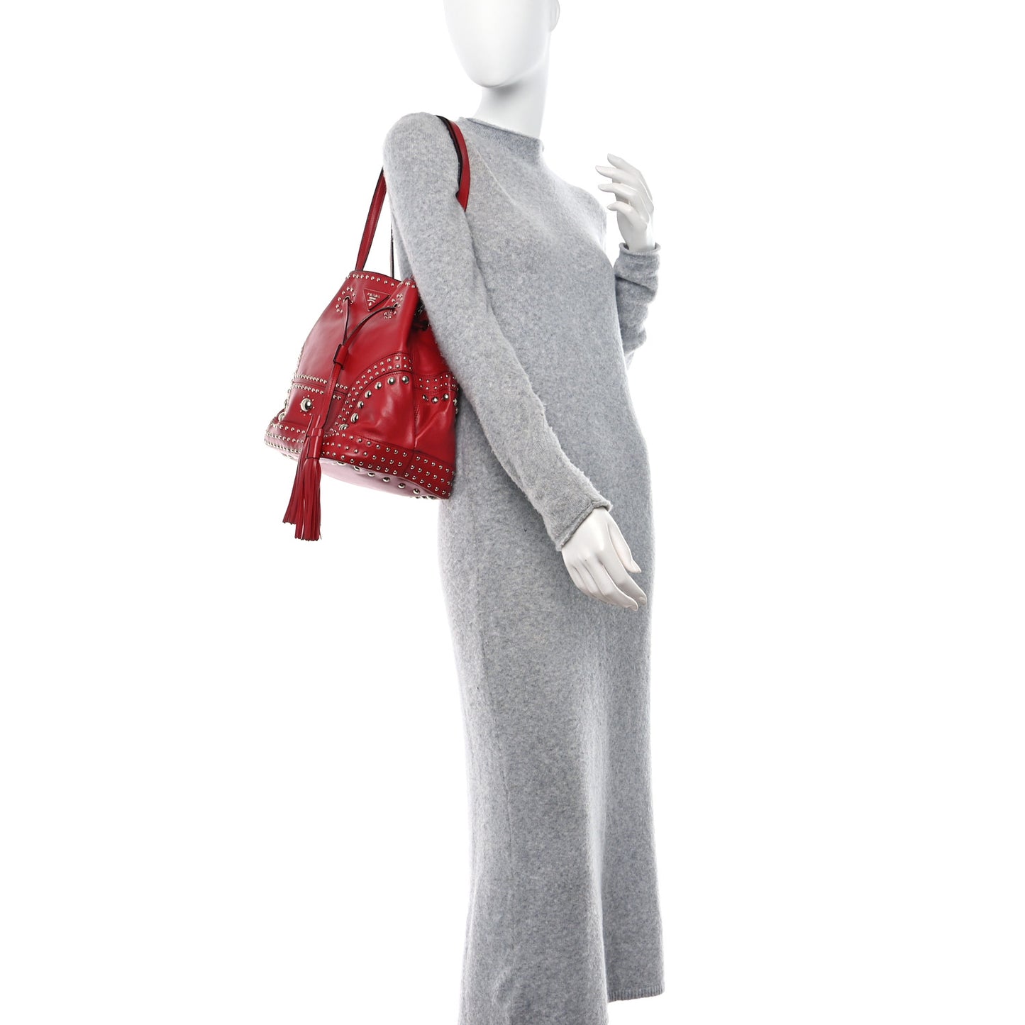 Soft Calf Studded Bucket Bag Rosso