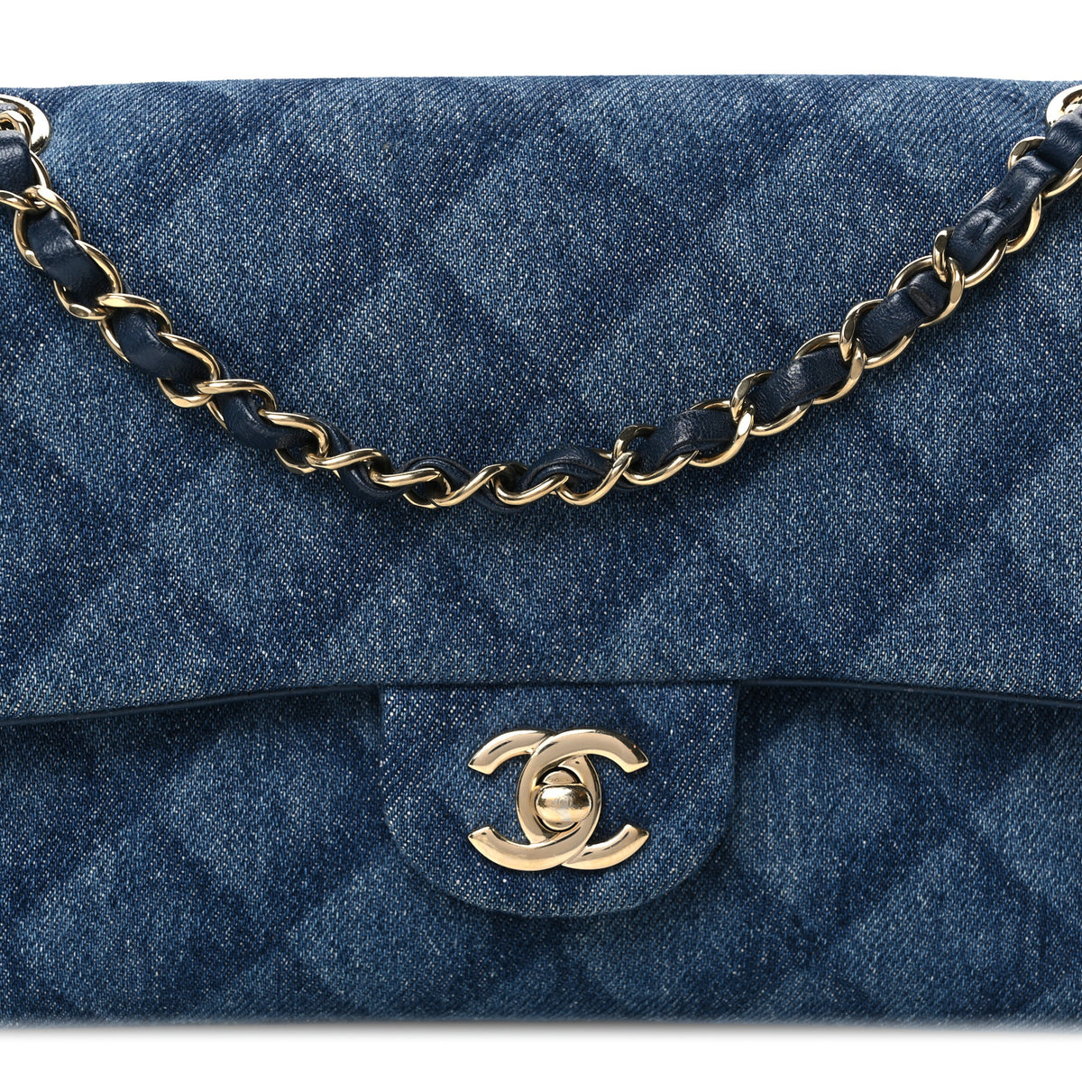 Chanel Printed Denim Quilted Medium Double Flap Dark Blue 9 of 11